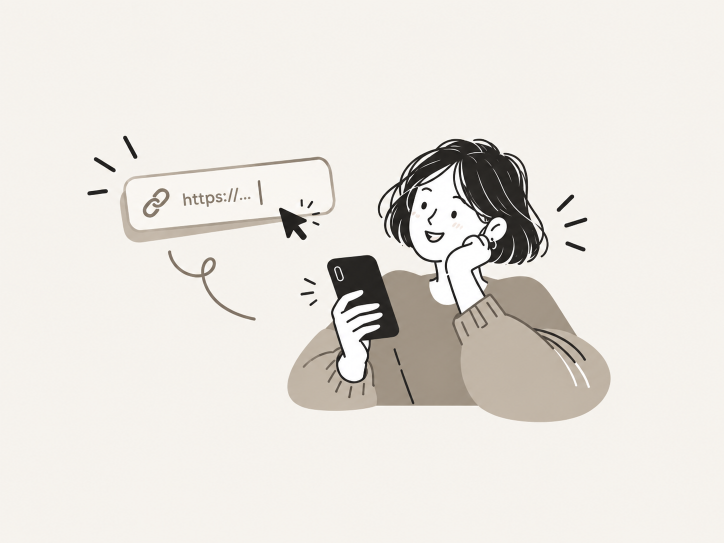 Illustration of a woman pasting a product link into her phone